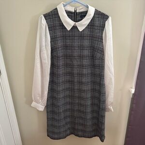 Tommy Hilfiger Plaid and Silk Long Sleeve Peter Pan Dress Size 12